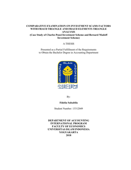 COMPARATIVE EXAMINATION on INVESTMENT SCAMS FACTORS with FRAUD TRIANGLE and FRAUD ELEMENTS TRIANGLE ANALYSIS (Case Study of Char