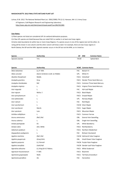 Massachusetts 2012 Final State Wetland Plant List