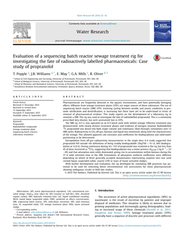 Evaluation of a Sequencing Batch Reactor Sewage Treatment Rig for Investigating the Fate of Radioactively Labelled Pharmaceuticals: Case Study of Propranolol