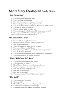 Short Story Dystopian Study Guide “The Pedestrian” 1