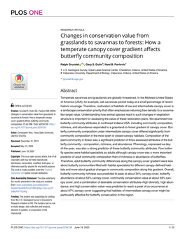 Changes in Conservation Value from Grasslands to Savannas to Forests: How a Temperate Canopy Cover Gradient Affects Butterfly Community Composition