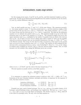 Ionization, Saha Equation