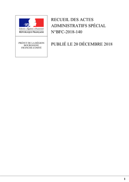 Recueil Des Actes Administratifs Spécial N°Bfc-2018-140 Publié Le 20 Décembre 2018