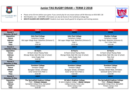 Junior TAS RUGBY DRAW – TERM 2 2018