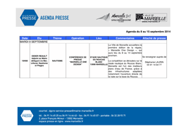 Agenda 8 AU 15 SEPTEMBRE