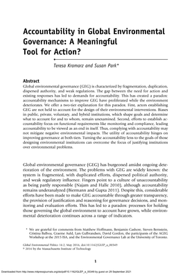 Accountability in Global Environmental Governance: a Meaningful Tool for Action? • Teresa Kramarz and Susan Park*