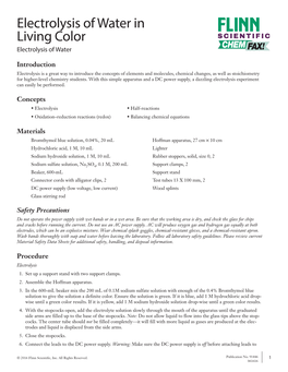 Electrolysis of Water in Living Color SCIENTIFIC Electrolysis of Water