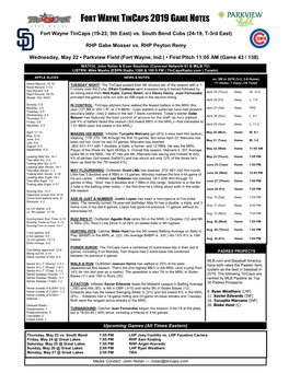 Fort Wayne Tincaps 2019 Game Notes