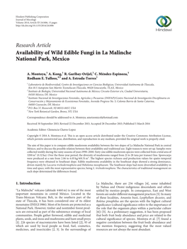 Availability of Wild Edible Fungi in La Malinche National Park, Mexico