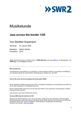 SWR2 Musikstunde Vom 4.1.2020 | Jazz Across the Border