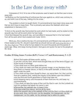 Exodus 20 King James Version (KJV) Verses 1-17 and Deuteromony 5: 1-23