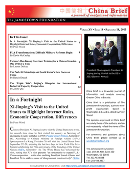 In a Fortnight: Xi Jinping’S Visit to the United States to 1 Highlight Internet Rules, Economic Cooperation, Differences by Peter Wood