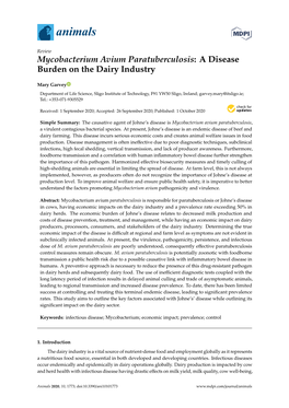 Mycobacterium Avium Paratuberculosis: a Disease Burden on the Dairy Industry