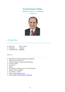 Curriculum Vitae Mahmoud Abed A. Al-Khatib Professor