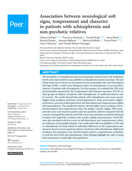 Association Between Neurological Soft Signs, Temperament and Character