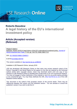 A Legal History of the EU's International Investment Policy