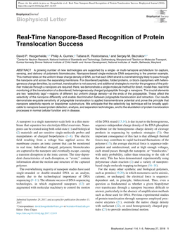 Real-Time Nanopore-Based Recognition of Protein Translocation Success, Biophysical Journal (2018)