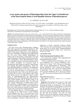 A New Genus and Species of Homoiopteridae from the Upper Carboniferous of the Intra-Sudetic Basin, Czech Republic (Insecta: Palaeodictyoptera)