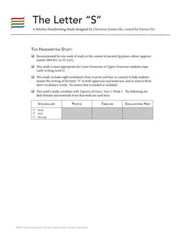 The Letter “S” a Stitches Handwriting Study Designed by Christina Somerville, Created by Emma Orr
