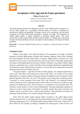 Acceptance of In-App and In-Game Purchases 1 Philipp Christian Lohsep 1 P Andrássyp University Budapest, Hungary Email: Philipp.Lohse@Andrassyuni.Hu