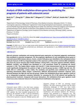 Analysis of DNA Methylation-Driven Genes for Predicting the Prognosis of Patients with Colorectal Cancer