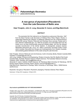 A New Genus of Ptyctodont (Placodermi) from the Late Devonian of Baltic Area