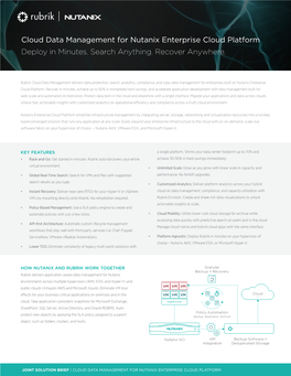 Cloud Data Management for Nutanix Enterprise Cloud Platform Deploy in Minutes