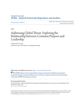 Addressing Global Threat: Exploring the Relationship Between Common Purpose and Leadership Charles R.H