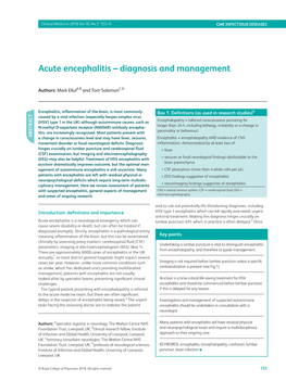 Acute Encephalitis Is a Neurological Emergency Which Can Lumbar Puncture (LP), Which in Practice Is Often Delayed