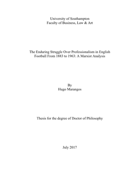 The Enduring Struggle Over Professionalism in English Football from 1883 to 1963: a Marxist Analysis
