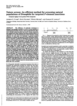 An Efficient Method for Screening Natural Populations of Drosophila for Targeted P-Element Insertions (Transposon Tagging/Reverse Genetics/PCR/Mutagenesis) ANDREW G