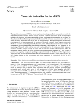 Vasopressin in Circadian Function of SCN