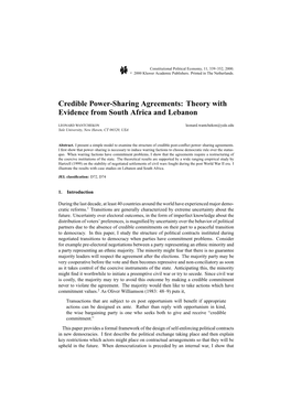 Credible Power-Sharing Agreements: Theory with Evidence from South Africa and Lebanon