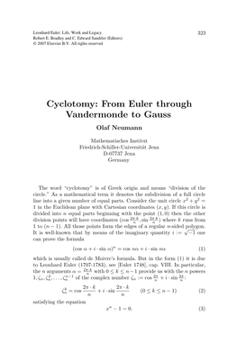 Cyclotomy: from Euler Through Vandermonde to Gauss Olaf Neumann