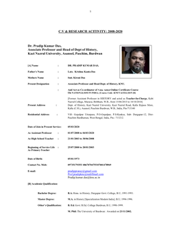 C.V & RESEARCH ACITIVITY: 2008-2020 Dr. Pradip Kumar Das