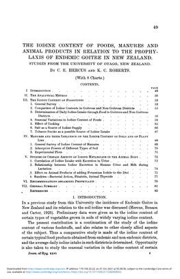 The Iodine Content of Foods, Manures and Animal Products in Relation to the Prophylaxis of Endemic Goitre in New Zealand: Studie