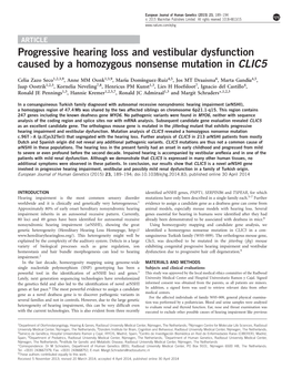 Progressive Hearing Loss and Vestibular Dysfunction Caused by a Homozygous Nonsense Mutation in CLIC5