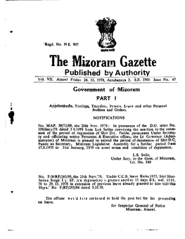 Government of 'Mizoram 'PART I J Appointment 'Postings, Transfers, Powers, Leave and Other Personal • Notices and Orders