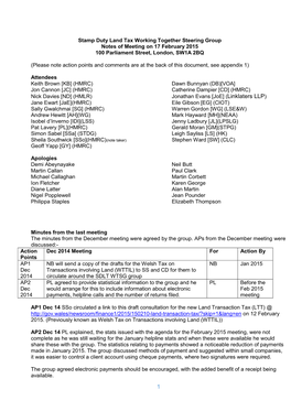 Stamp Duty Land Tax Working Together Steering Group Notes of Meeting on 17 February 2015 100 Parliament Street, London, SW1A 2BQ