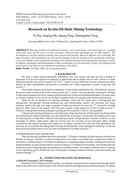 Research on In-Situ Oil Shale Mining Technology