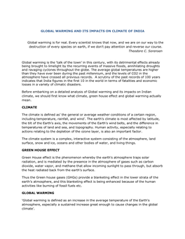 Global Warming and Its Impacts on Climate of India