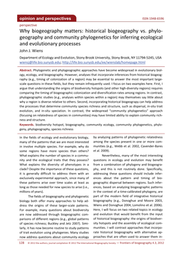 Historical Biogeography Vs. Phylo- Geography And