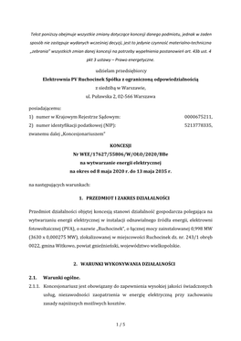 Udzielam Przedsiębiorcy Elektrownia PV Ruchocinek Spółka Z Ograniczoną Odpowiedzialnością Z Siedzibą W Warszawie, Ul