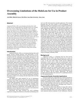 Overcoming Limitations of the Hololens for Use in Product Assembly