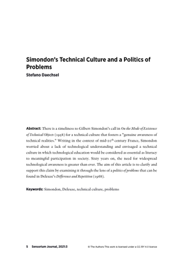 Simondon's Technical Culture and a Politics of Problems