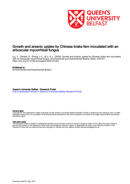 Growth and Arsenic Uptake by Chinese Brake Fern Inoculated with an Arbuscular Mycorrhizal Fungus