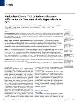 Article Randomized Clinical Trial of Sodium Polystyrene Sulfonate For