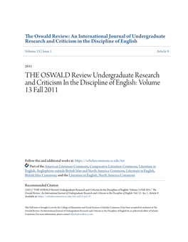 THE OSWALD Review Undergraduate Research and Criticism in the Discipline of English: Volume 13 Fall 2011