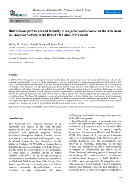 Distribution, Prevalence and Intensity of Anguillicoloides Crassus in the American Eel, Anguilla Rostrata, in the Bras D'or La