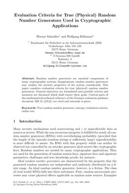 Random Number Generators Used in Cryptographic Applications